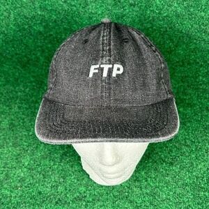FTP Fuckthepopulation Dark Grey Black Denim Overdyed Logo 6 Panel Hat Adjustable